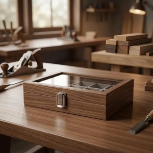 Walnut Wood Hanging Jewelry <b>Box</b> with Glass Lid Ring Organizer Tray Multi-Compartment Storage Case Elegant Jewelry Display Gift - Product Image 1