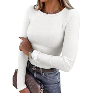 T-shirts à manches longues pour femmes, en maille côtelée, coupe ajustée, hauts basiques, tenues de printemps, t-shirts décontractés, sous-vêtements, vêtements de superposition - Product Image 3