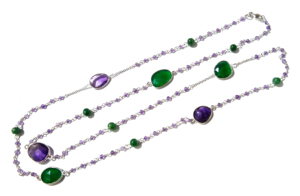 Collier superposé bohème en argent sterling avec perles d'améthyste naturelle et d'onyx vert, cadeau pour femme - Product Image 2
