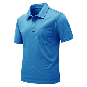 Polo piqué bleu à manches courtes pour homme avec poche poitrine, coupe classique, style décontracté, couleur unie, tissu tricoté de haute qualité. - Product Image 3