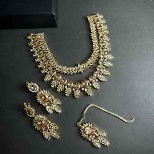 Collier et boucles d'oreilles perlés plaqués or faits à la main, style antique, pour femmes, bijoux de mariage et de fiançailles indiens, couleurs personnalisées, prix bas - Product Image 4