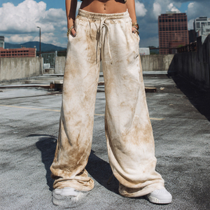 Pantalon de survêtement évasé vintage délavé à l'acide pour femme, coupe ample, 500 GSM, pour l'hiver - Product Image 1