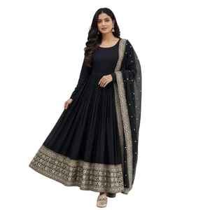 Indian Trendy Fashion for Women Long Banglory Silk With Embroidery Anarkali Kurti Gown With Dupatta <b>Wedding</b> Partywear Suit - Product Image 1