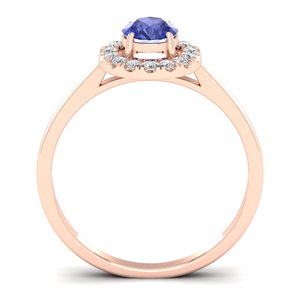 Bagues de fiançailles pour femmes REYES, haute qualité, or 14 carats, diamant certifié IGI, pierre précieuse tanzanite taille ronde 0,5 carat. - Product Image 4