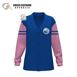Nouveau Cardigan Femme 2026 en Coton Acrylique Tricoté Bleu Royal, Style Letterman, Grande Taille, Personnalisable avec Logo, pour Sororité Jack and Jill, Vente en Gros - Product Image 3