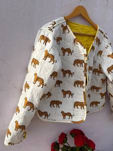 Chaqueta de Invierno para Mujer, Estampado Digital Indio, Reversible, de Terciopelo y Algodón, Rellena de Plumón, Ecológica, Transpirable, con Rayas de Animales, Formal - Product Image 2