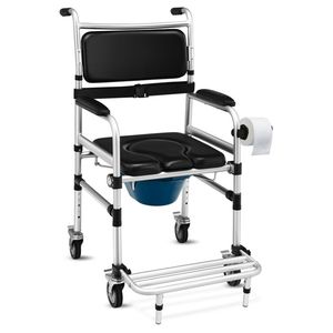 Moderna Sedia a Rotelle 2-in-1 in Alluminio per Doccia/Comoda, Altezza Regolabile 38-42 Pollici, Pieghevole con Pedali, Telaio in Lega di Alluminio - Product Image 1