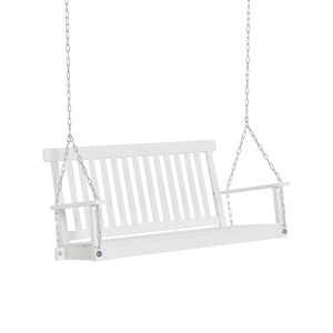 Dondolo a 2 Posti Bianco con Design a Doghe per Interni/Esterni, con Catene Incluse, Capacità 200 kg - Product Image 1