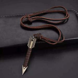 Vintage Alloy Gold Wrapped Arrow Pendant with Adjustable Pure Leather Cord Necklace for Men - Product Image 5