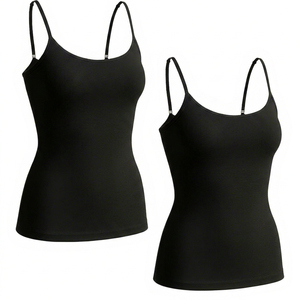 Custom Logo Women's Sleeveless Tank <b>Top</b> Fitting Neck Ribbed Basic <b>Tops</b> Solid Color Casual Breathable Spaghetti Strap <b>Top</b> - Product Image 1