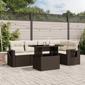 Set Divano da Giardino in Rattan Bianco Crema e Marrone con Tavolo per Esterni, 6 Posti, Design Contemporaneo - Product Image 1
