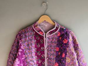 <b>Quilted</b> Cotton <b>Jacket</b> Women Mandarin Collar Full Sleeve Patchwork Floral <b>Pattern</b> Hand Embroidery Winter Regular Length GIFT - Product Image 2