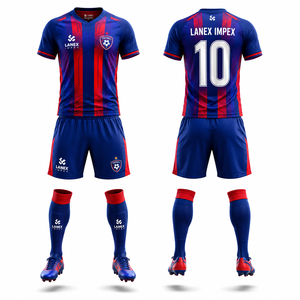 Ensemble d'uniformes de football personnalisés professionnels, maillot de football bleu et rouge avec short assorti, kit d'équipe personnalisé pour l'utilisation par les équipes de club - Product Image 5