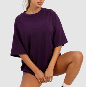 T-shirt ample à col rond et manches courtes pour femme, couleur unie, en coton tricoté, décontracté, à porter toute l'année - Product Image 1