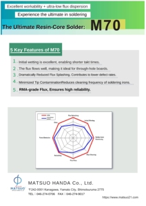 ลวดบัดกรีไร้ตะกั่ว M70ฟลักซ์ต่ำเป็นพิเศษมาตรฐาน RoHS ผลิตในประเทศญี่ปุ่น0.3มม. ถึง2.0มม. - Product Image 2