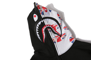 Sudadera con capucha negra para hombre con cremallera, estampado de tiburón de dibujos animados, estilo urbano oversize, corte regular, algodón French Terry, para otoño - Product Image 2