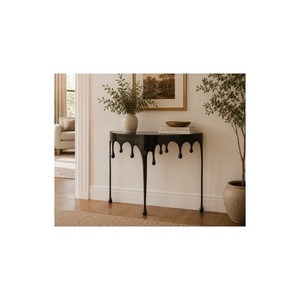 Modern Glossy Black Drip Coffee Table Half Round Decorative Living Room Furniture 36.25 Inch - Product Image 3