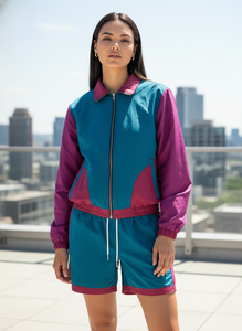 Conjunto Deportivo Unisex Marca ADR con Bloques de Color, Chaqueta con Cierre Frontal y Pantalones Cortos de Poliéster Transpirable, Estilo Deportivo, para Primavera - Product Image 5