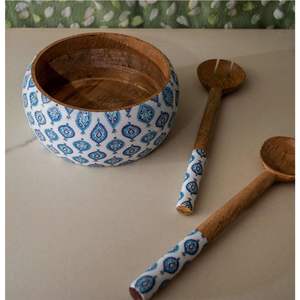 Juego de Cuencos de Madera Esmaltados con Cucharas - Utensilios de Cocina de Madera de Mango Natural - Cuenco Decorativo Resistente al Calor para Ensaladas - Product Image 1