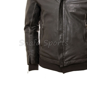 Veste en cuir de haute qualité pour homme avec fermeture éclair fine, coupe ajustée, pour l'automne et l'hiver, coupe-vent, couleur unie - Product Image 4