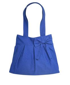 Blue Textile Shopping Bag With <b>Bow</b> Detail Shoulder Length Handle Medium Size Daily Use for Women - Product Image 1