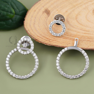 Boucles d'oreilles pendantes géométriques minimalistes en or blanc 14 carats avec diamants de laboratoire ronds de 1,62 carat, double cercle, pavé, cadeau d'anniversaire - Product Image 6