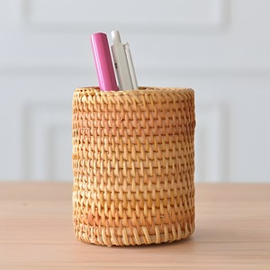 Organisateur de bureau en bois, porte-crayons en rotin naturel, porte-stylos, fournitures essentielles pour le bureau et la maison - Product Image 2