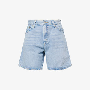 Short en jean vintage coupe bootcut taille mi-haute en denim délavé léger, style décontracté hiver, en coton respirant tissé à séchage rapide - Product Image 2