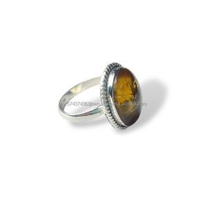 แหวนรูปวงรีขอบสีเหลืองเครื่องประดับแฮนด์เมดเงินแท้925แหวนเงินอินเดีย - Product Image 4