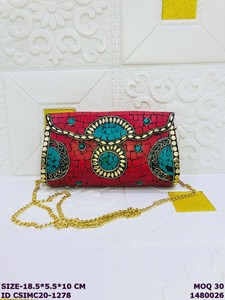 Craftstages International Handcrafted Metal <b>Clutch</b> Bag Chain Ethnic Fashion Designer Evening Sling Purse Women Satin Lining - Product Image 5