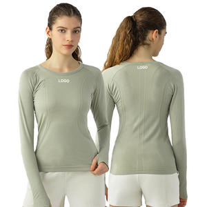 เสื้อยืดแขนยาวผู้หญิงขายส่ง สำหรับฤดูใบไม้ผลิและฤดูใบไม้ร่วง ทรงเข้ารูป คอกลม เสื้อพื้นฐาน เสื้อยืดเรียบๆ - Product Image 3