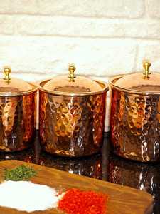 Hammered Copper Vintage Design Handcrafted Eco-Friendly Pantry Canister <b>Storage</b> <b>Jar</b> <b>Kitchen</b> Organizer Tea Coffee Container Food - Product Image 6