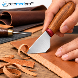 Straight Leather Skiving Knife Curved Stainless Steel Jewelry Blade Wooden Handle Leather Trimming Shaping <b>Tool</b> ZETOMEDPRO - Product Image 5