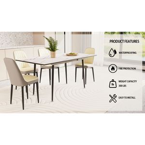 Set Tavolo da Pranzo Espandibile 47'' e 63'' per 2-6 Persone con Eleganti Sedie Imbottite in Tessuto PU per Sala da Pranzo - Product Image 5