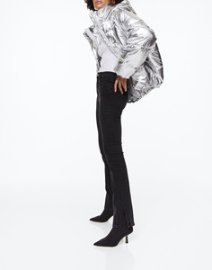 Custom Logo Hot Sale Solid Color shinny Bubble Zipper Long Sleeves <b>Winter</b> <b>Quilted</b> Cotton Embroidery Jacket - Product Image 5
