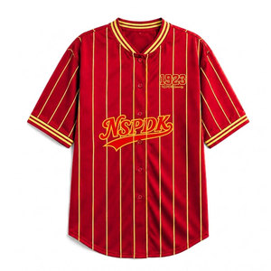 Chemise de baseball rayée rouge pour femmes NSPDK, manches courtes, boutonnée, décontractée, chemise pour femmes NSPDK - Product Image 1