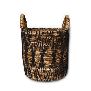 <b>Woven</b> <b>Basket</b> Kawung Banana Storage <b>Baskets</b> with Handles Eco-Friendly Black Set 3-Modern Circular Design for Laundry Storage - Product Image 3