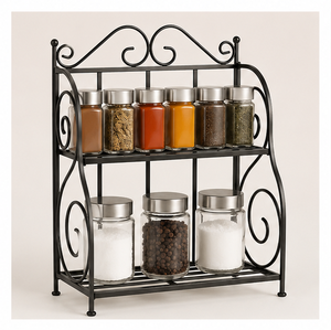 Foldable Spice Rack Organizer for <b>Kitchen</b> Countertop Space-Saving Metal Scrollwork Seasoning Shelf Iron Masala Stand for <b>Pantry</b> - Product Image 5