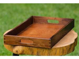 Plateau de service rectangulaire en bois d'acacia rustique classique avec poignées, provenant d'un fournisseur indien. - Product Image 4