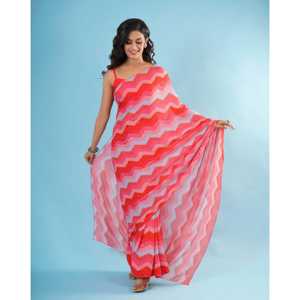 Sari en mousseline léger rose vif orné de sequins et broderies, tenue ethnique de créateur pour fêtes, mariages et événements festifs - Product Image 4