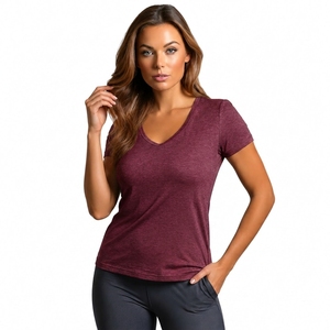T-shirt tendance pour femme, col en V, coupe décontractée, coton doux, élégant, décontracté, à porter tous les jours - Product Image 3