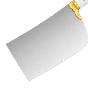 Couteau à viande robuste PK-D-WP M, lame en acier inoxydable argenté, manche blanc, design à points rouges, bolster doré, hachoir de boucher - Product Image 3