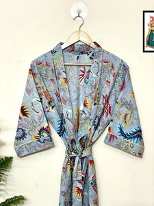 100% Cotton Indian <b>Beach</b> Kimono <b>Robe</b> Night Wear Dressing Gown Free Size - Product Image 2