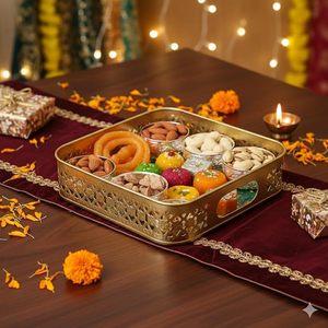 SALEEM INTERNATIONAL Plateau Pichwai en Argent Allemand Métallique Contemporain, Motif Éléphant, Origine Indienne, Décoratif pour Fêtes, Coffret Cadeau Pooja - Product Image 4