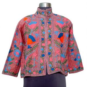 Chaqueta Bomber A2ZCraftBazar con Bordado a Máquina, Volantes, Estampado Floral, Cuello en V, Algodón, Informal, para Fiestas de Invierno/Primavera - Product Image 1