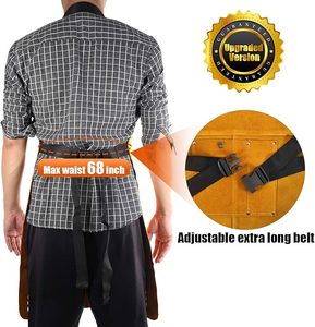Tablier en cuir jaune avec poche avant, protection anti-chaleur, pour usage en usine et atelier, coupe standard, coutures surjetées - Product Image 4
