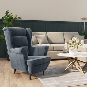 Sillón de Terciopelo Gris Oscuro 100% Poliéster para Sala de Estar, Madera Contrachapada Mediana - Product Image 1