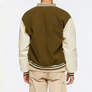 Men's Varsity Jacket Olive Cream Embroidered Casual Style Baseball college jacket Bomber Coat Autumn Casual Outerwear for <b>boys</b> - Product Image 6