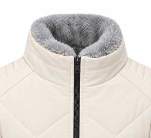 Veste matelassée beige pour homme avec col montant en fausse fourrure, fermeture éclair, coupe-vent, manteau d'hiver - Product Image 6
