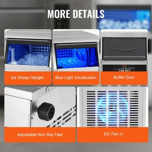Attrezzatura commerciale da cucina 110V macchina automatica per fabbricare il ghiaccio in acciaio inossidabile da 33 libbre, il contenitore include il tubo di collegamento del filtro dell'acqua - Product Image 6